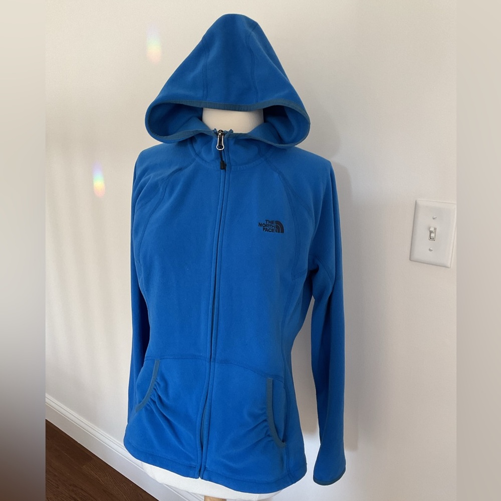North Face Blue Fleece Hooded Front Zip Sweatshirt